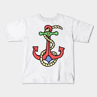 Ocean Anchor, Traditional Anchor Tattoo in Red Kids T-Shirt